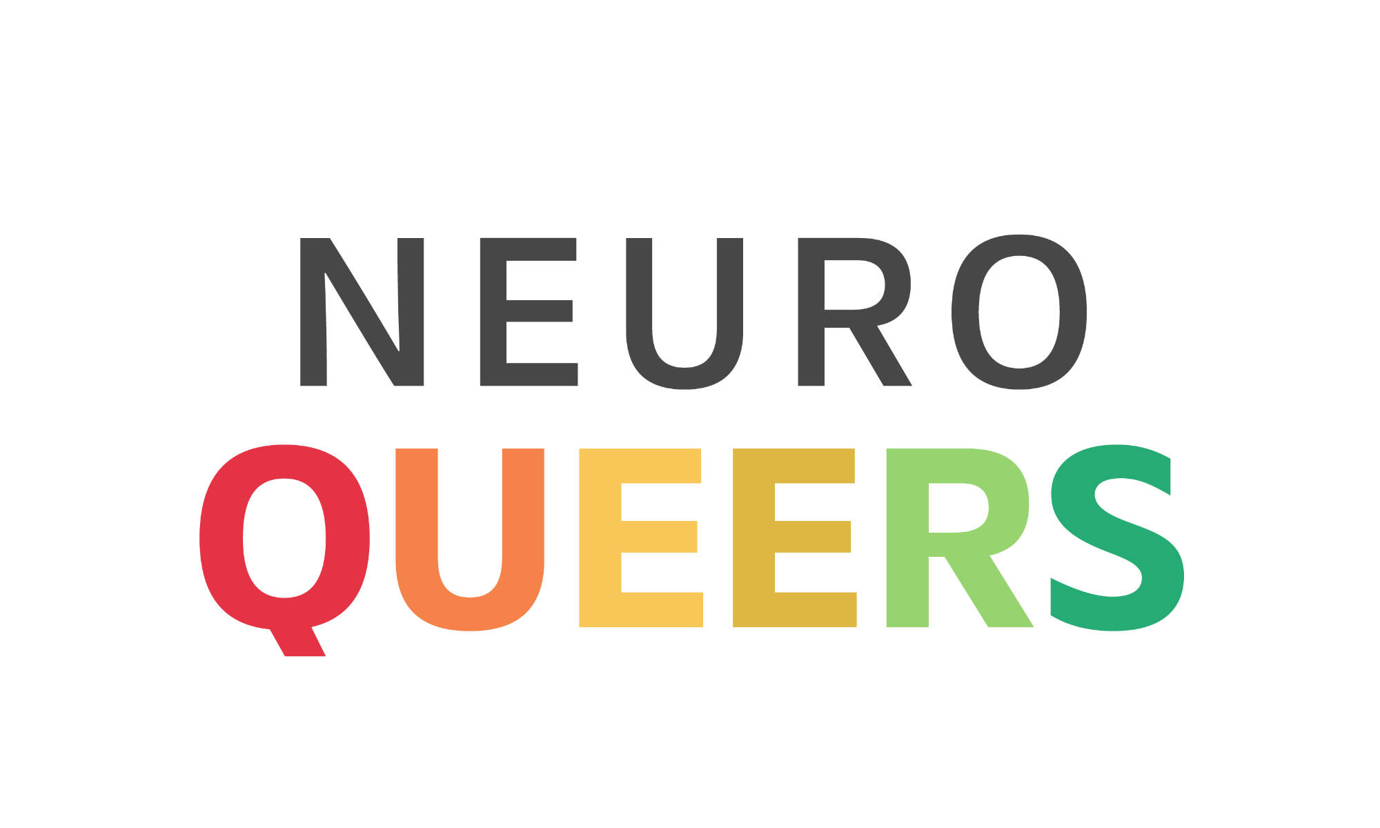 NeuroQueers logo with pastel rainbow text for "queers"